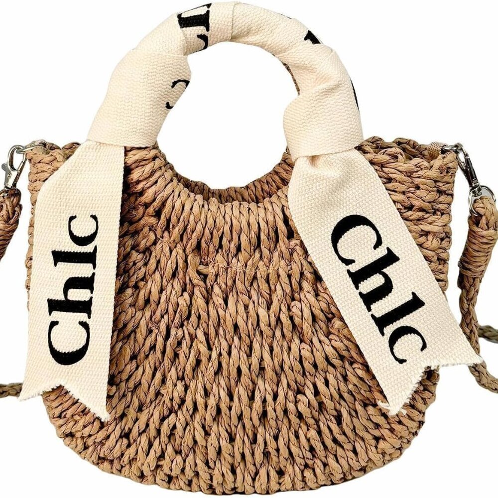 Women's Straw Shoulder Handbag Woven Tote Purse Summer Beach Bag Off White